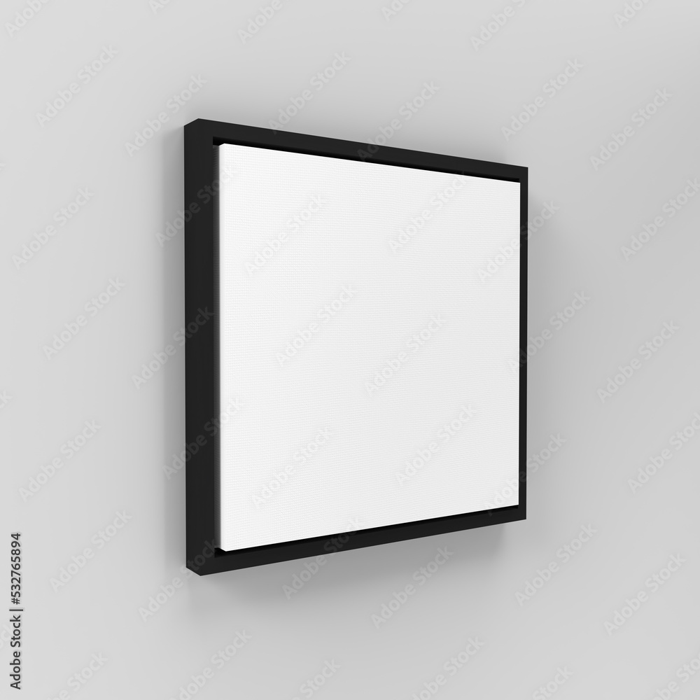 3d Side view Square floating frame canvas wall art mockup on wall 3d Side view Square floating frame canvas wall art mockup on wall