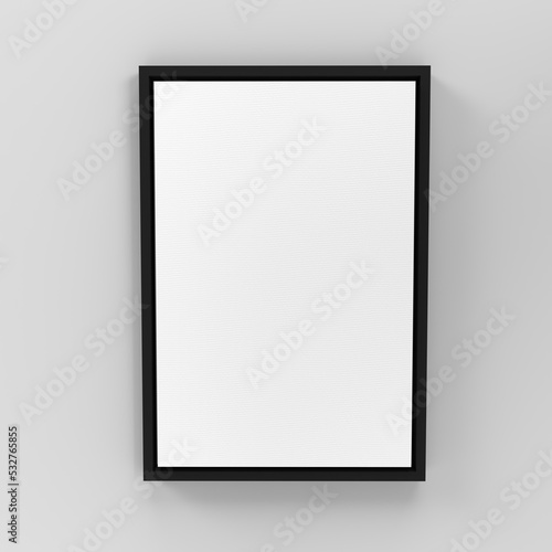 3d Front view Portrait floating frame canvas wall art mockup on wall