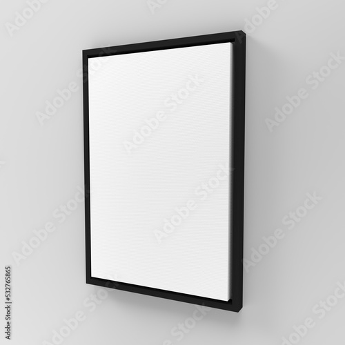3d Side view Portrait floating frame canvas wall art mockup on wall