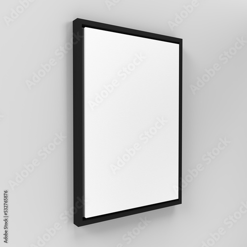 3d Side view Portrait floating frame canvas wall art mockup on wall