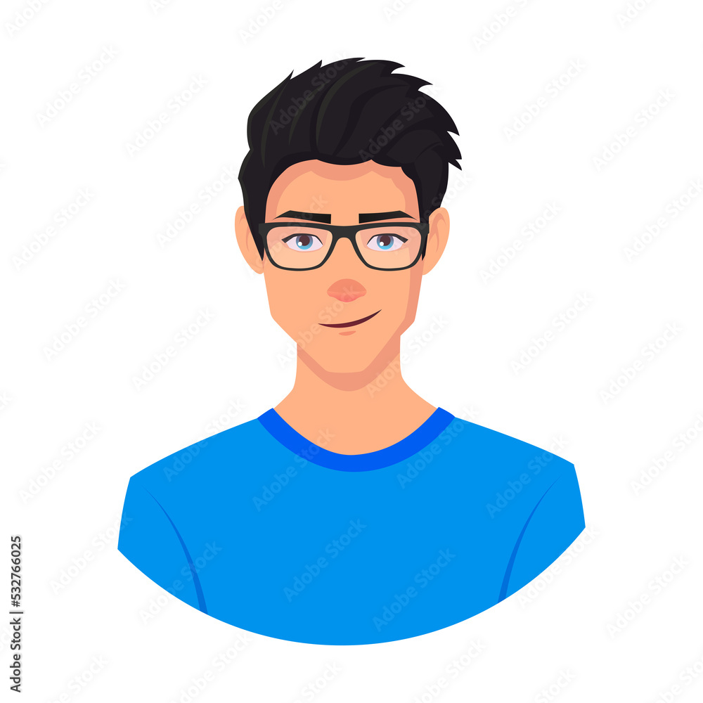 Male Character Face Avatar With Glasses
