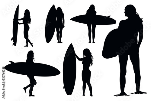 Set of girls surfer silhouette vector illustration