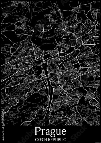 Black and White city map poster of Prague Czech Republic.