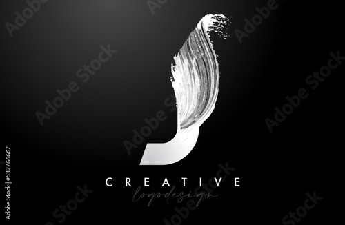 White Letter J Logo Brush Stroke with Artistic Watercolor Paint Brush Icon Vector Design