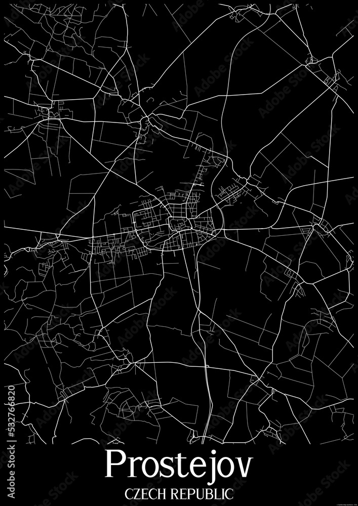 Black and White city map poster of Prostejov Czech Republic. Black and White city map poster of Prostejov Czech Republic.