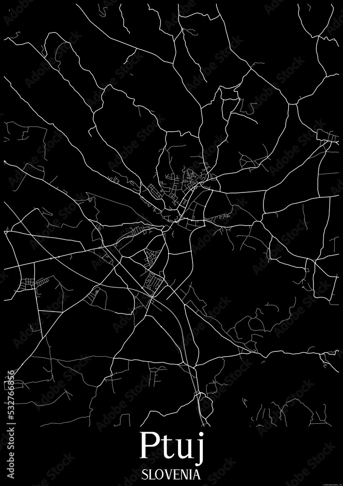 Black and White city map poster of Ptuj Slovenia.