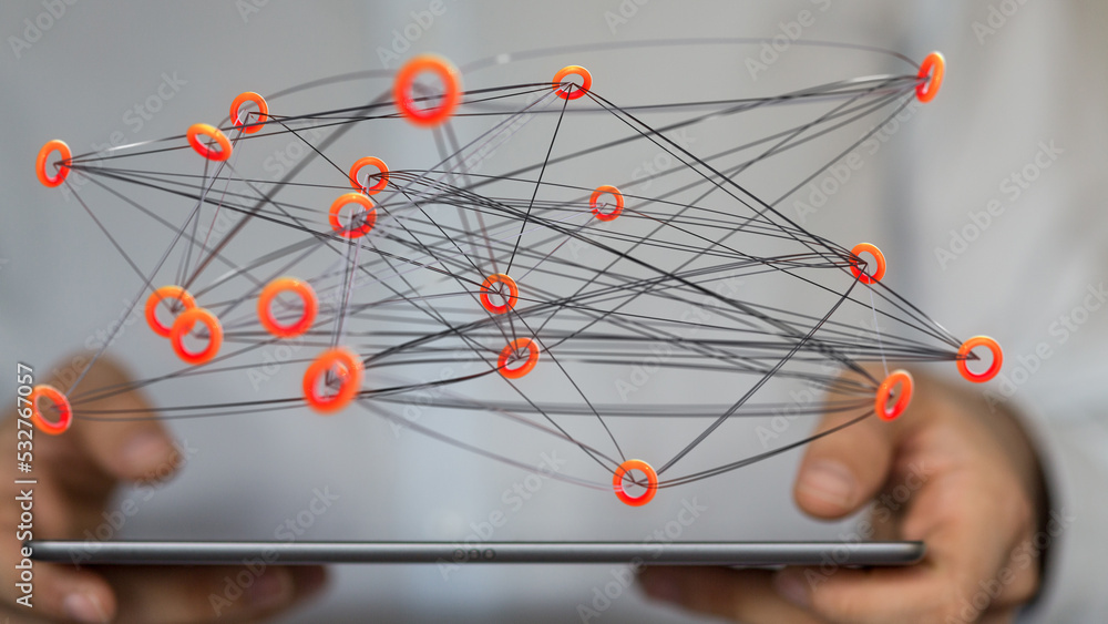 Global network. Blockchain. 3D illustration. Neural networks and artificial intelligence. Abstract Global network. Blockchain. 3D illustration. Neural networks and artificial intelligence. Abstract