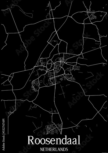 Black and White city map poster of Roosendaal Netherlands.