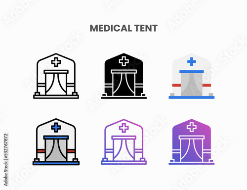 Medical Tent icon set with line, outline, flat, filled, glyph, color, gradient. Editable stroke and pixel perfect. Can be used for digital product, presentation, print design and more.