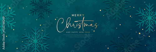 Merry christmas banner template with snowflakes pattern. Elegant christmas background with greeting text. Suit for poster, cover, header, website, greeting card, card. Vector illustration