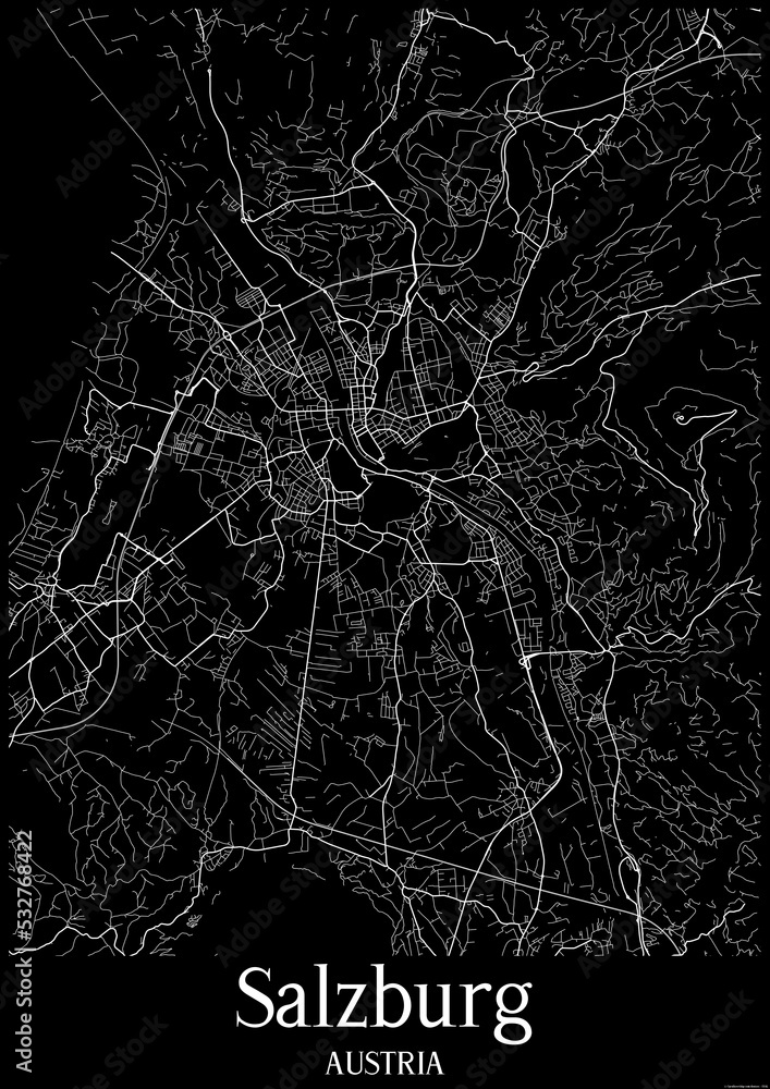 Black and White city map poster of Salzburg Austria.