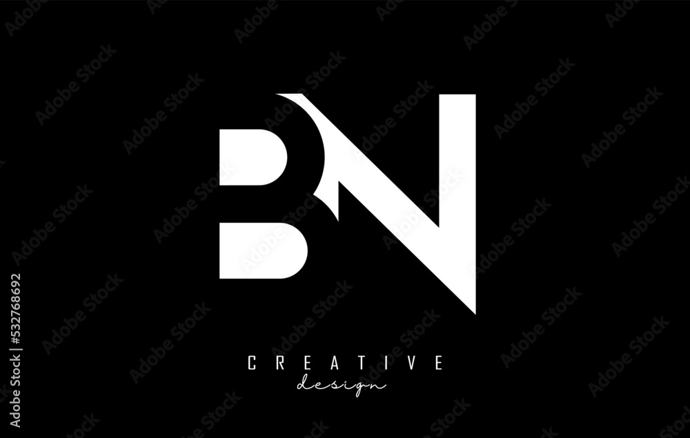Letters BN Logo with negative space design. Letters B and n with geometric typography. Letters BN Logo with negative space design. Letters B and n with geometric typography.