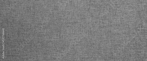 Gray fabric wide texture close up. Empty linen or cotton cloth panorama texture 