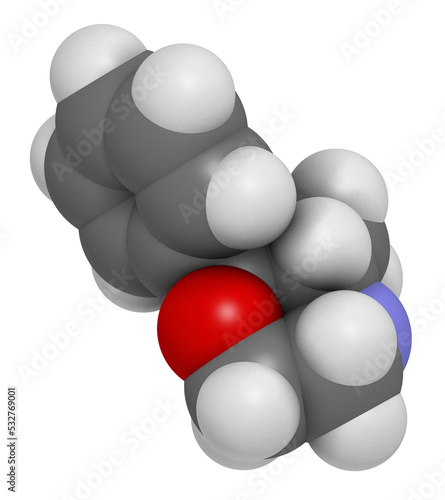 Phenmetrazine stimulant drug molecule  amphetamine class . Used as stimulant and appetite suppressant.