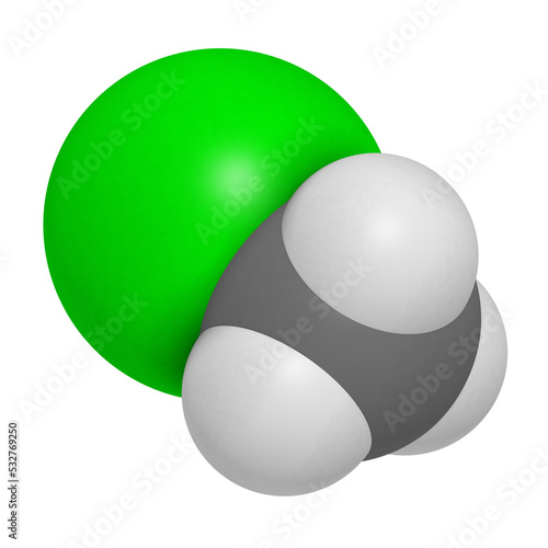 Chloromethane (methyl chloride) molecule, 3D rendering. photo