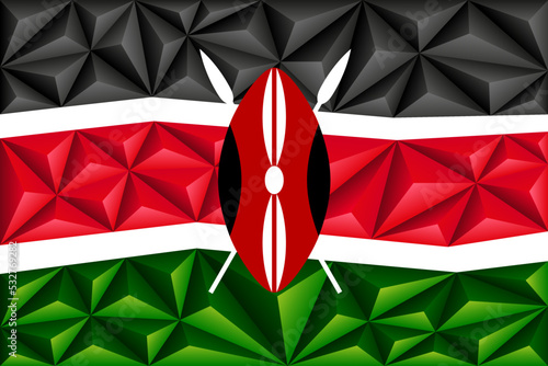 Abstract polygonal background in the form of colorful black, red, green and white stripes of the Kenyan flag. Polygonal flag of Kenya.