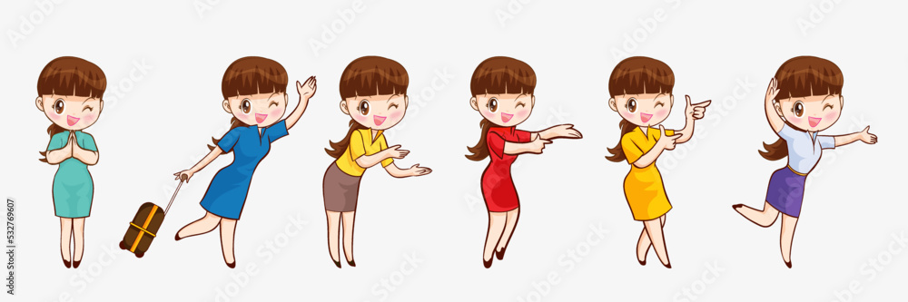 cute beautiful woman cartoon character with different gestures cute beautiful woman cartoon character with different gestures