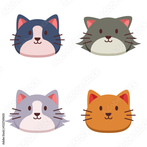 Vector set of illustration with happy cute different cat face character isolated in white color background. cat face vector collection