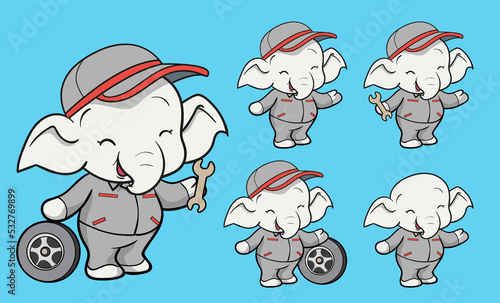 cute elephant worker cartoon mascot character