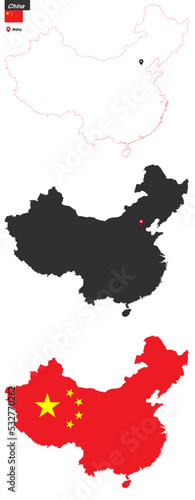 Map of China with capital city and national flag