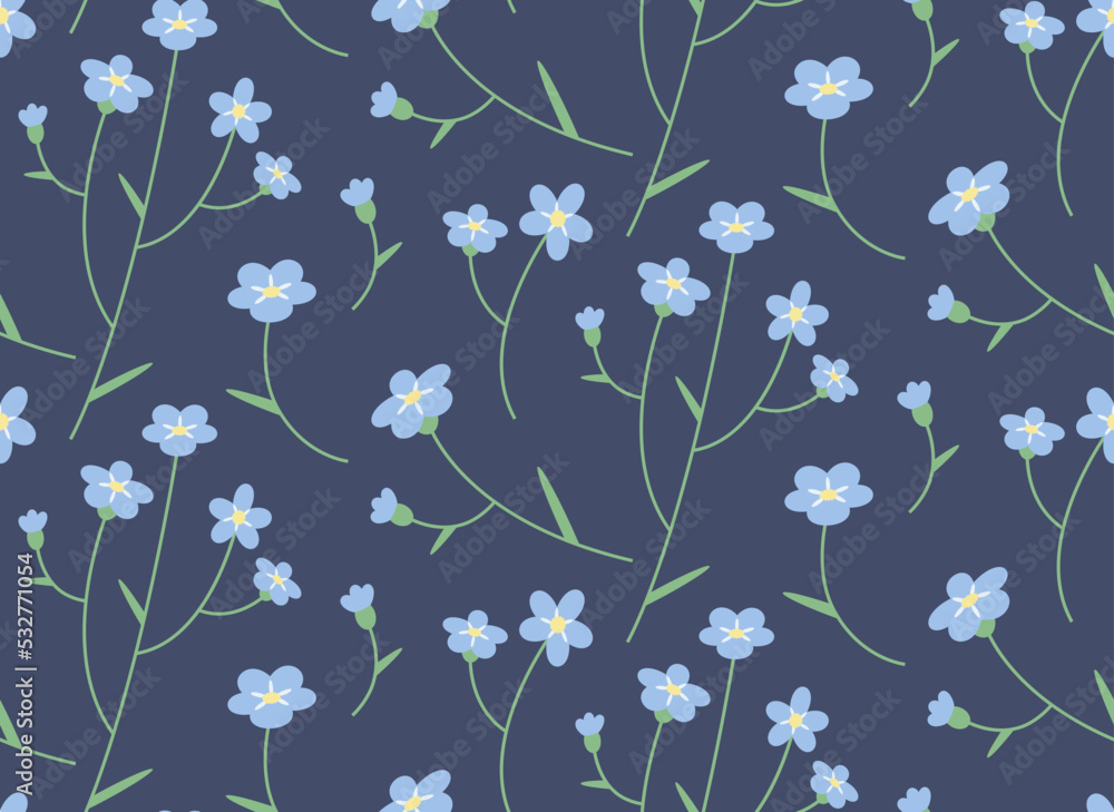 Seamless pattern with myosotis. Beautiful nature texture in flat style. Seamless pattern with myosotis. Beautiful nature texture in flat style.