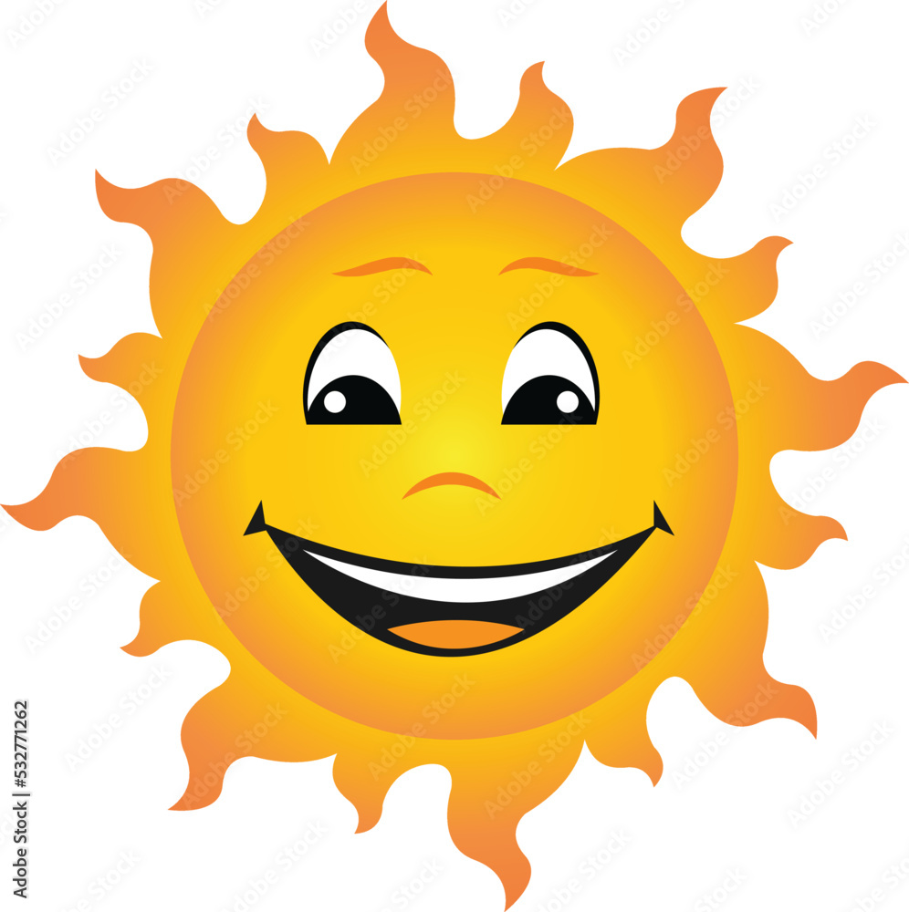 Vector Illustration Smiling sun icon of smiling Cartoon sun character