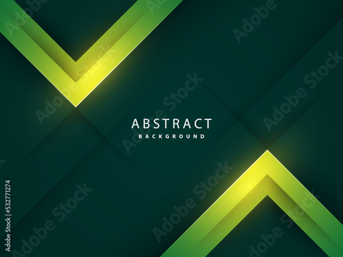 dark green abstract background with realistic glowing yellow triangle shape