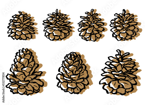 Clip art set of pinecones in print-off style set