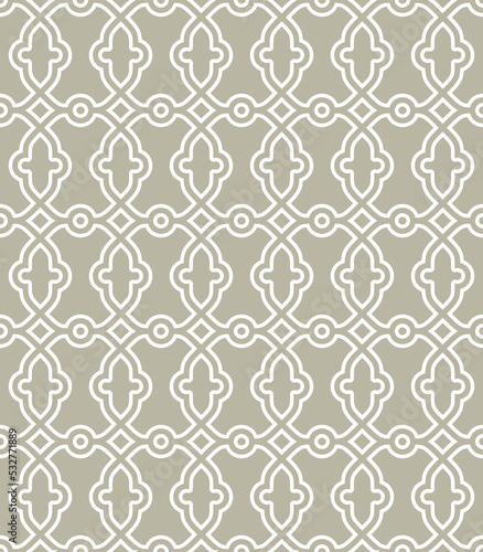 Seamless vector ornament in arabian style. Geometric abstract beige and white background. Grill with pattern for wallpapers and backgrounds