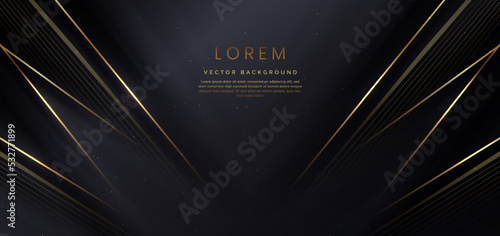 Abstract elegant dark background with golden line and lighting effect sparkle.
