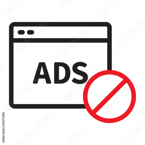 No ads for promotion icon. Ad blocker concept vector illustration