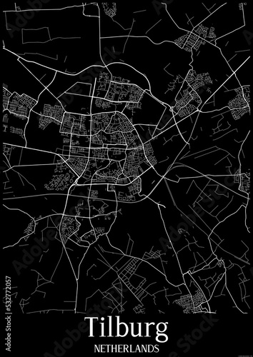 Black and White city map poster of Tilburg Netherlands.