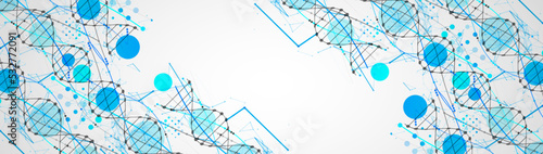 Abstract DNA background with plexus effect. Scientific and technological concept.
