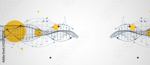 Abstract DNA background with plexus effect. Scientific and technological concept.