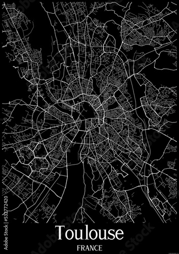 Black and White city map poster of Toulouse France.