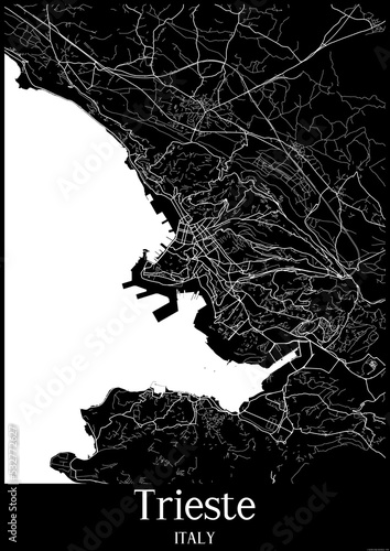 Black and White city map poster of Trieste Italy.