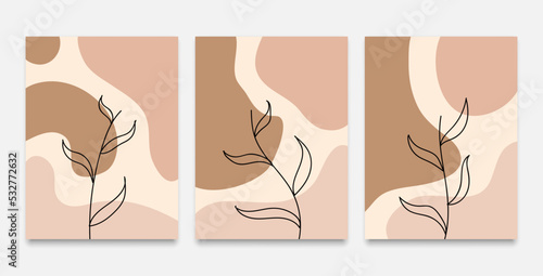 leaf shape flower line abstract art wall home decor watercolor painting background vector design