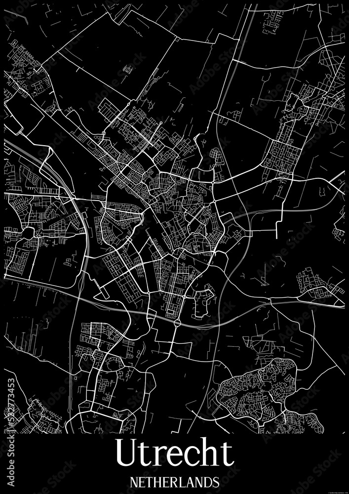 Black and White city map poster of Utrecht Netherlands.