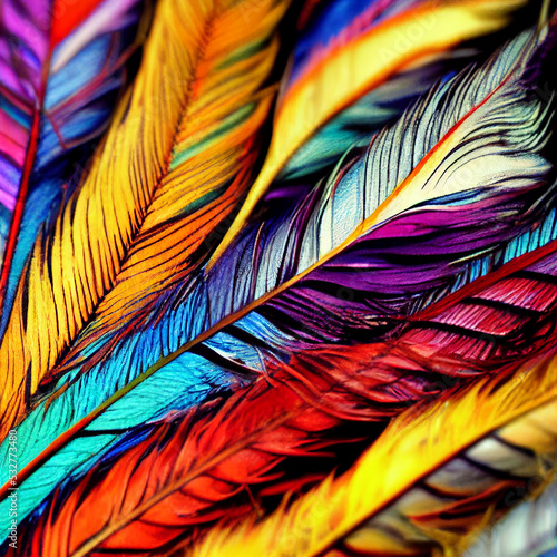 fairy birds of multi-colored feathers as a background