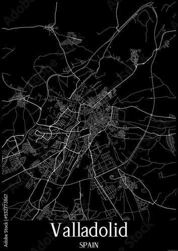 Black and White city map poster of Valladolid Spain.