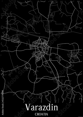 Black and White city map poster of Varazdin Croatia.