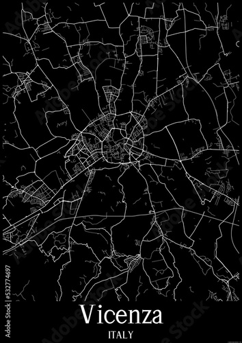 Black and White city map poster of Vicenza Italy.