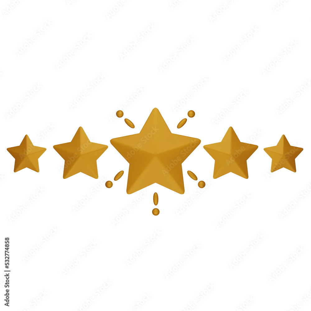 Golden stars for excellent evaluation from client and customer satisfaction concept by 3d render illustration Golden stars for excellent evaluation from client and customer satisfaction concept by 3d render illustration