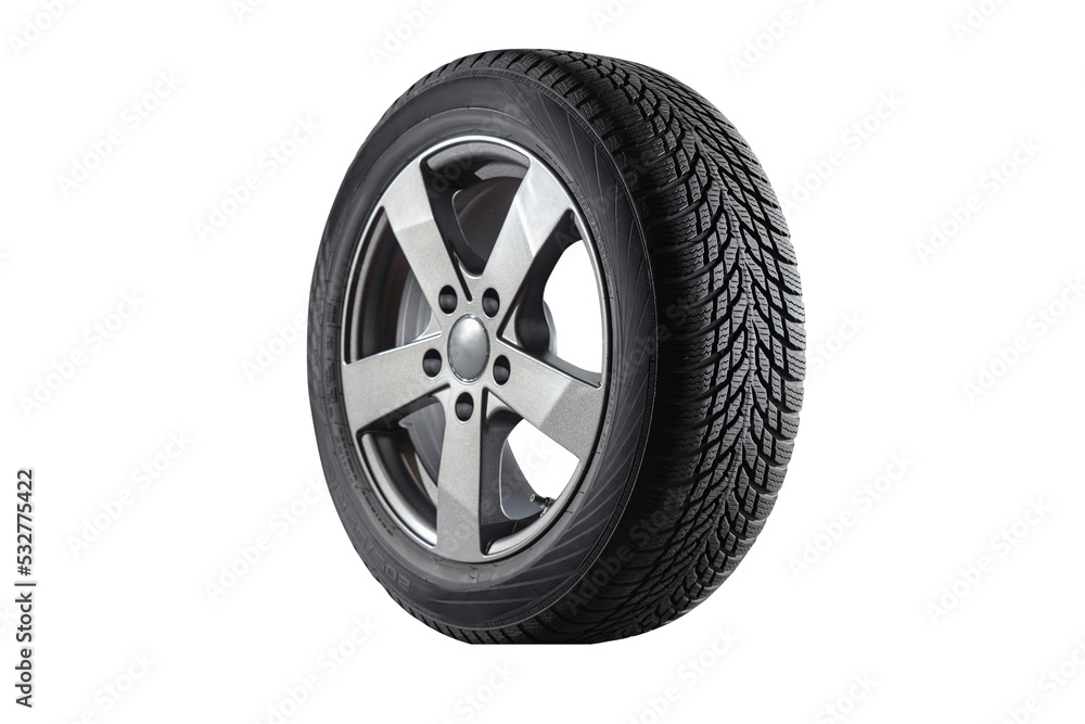  Winter tire with alu rim on free On isolated transparent PNG background.