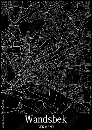 Black and White city map poster of Wandsbek Germany.