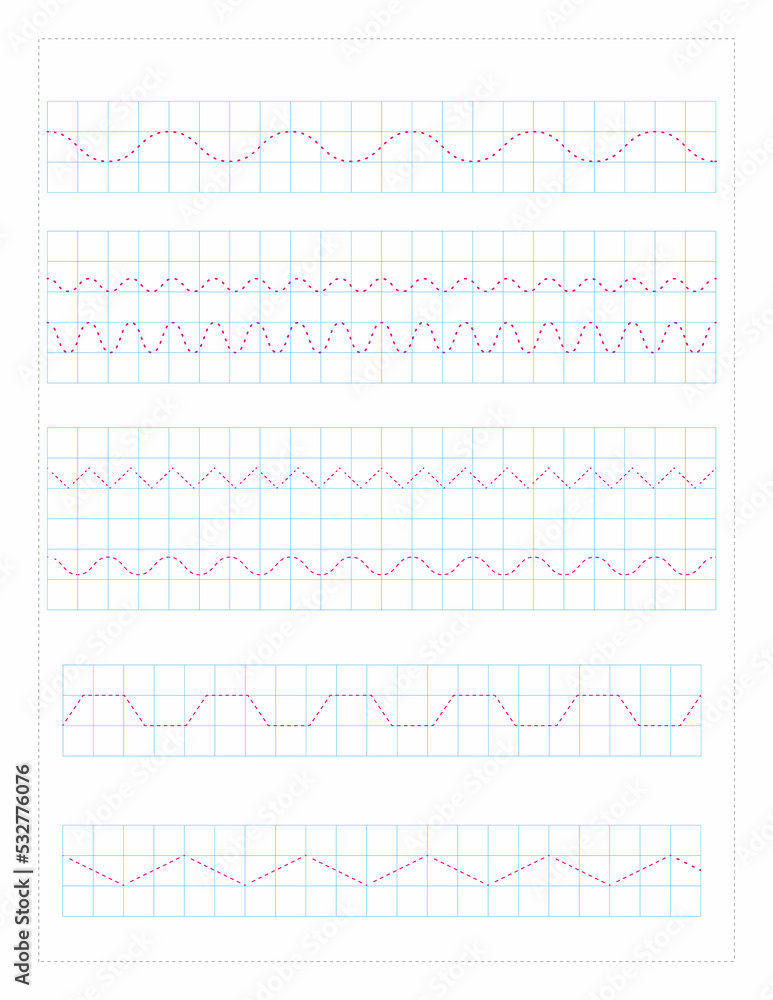 Tracing page practice, red, blue, background illustration Tracing page practice, red, blue, background illustration