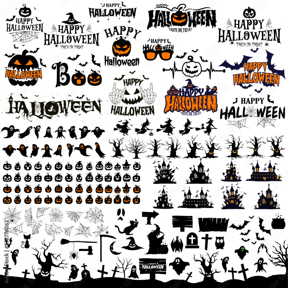 Fototapeta premium Halloween vector set. Pumpkin icon set. Ghost, spooky vector set.