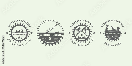 set off carpentry logo vector symbol illustration design, vintage carpenter logo design