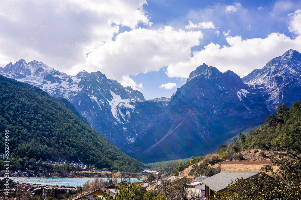 Blue moon Valley ,Baishui River landscape and Jade Dragon Snow Mountain,Lijiang,Yunnan,China