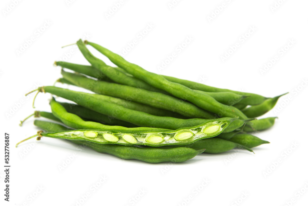 Fresh organic green beans isolated on white background. Fresh organic green beans isolated on white background.